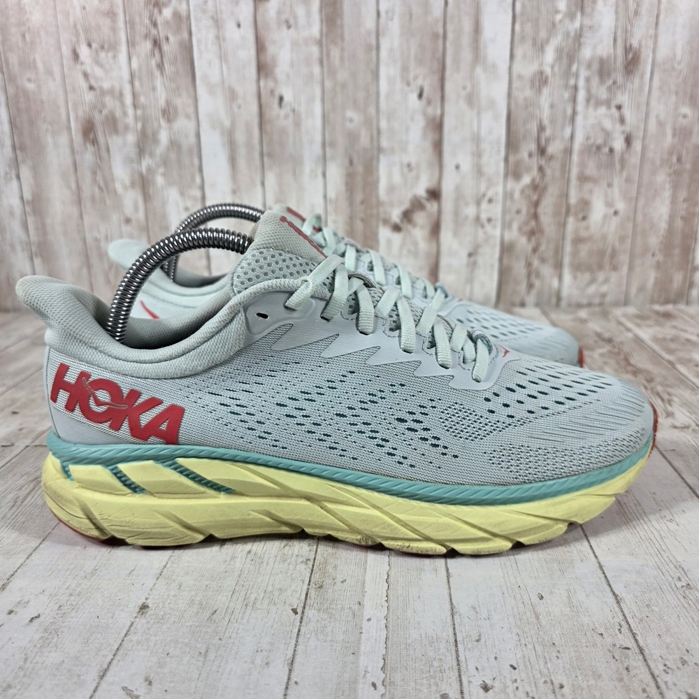 Hoka One One Clifton 7 Womens 9 Morning Mist Hot Coral Running Shoes